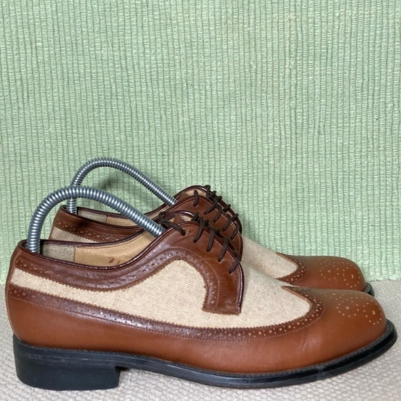 Leather Classics Other - Leather Classics Men's Two-Tone Wingtip Canvas Leather Tie Oxford Shoes SZ US 7D